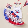 thumbnail image 2 of Qopobobo Girls Summer Patriotic Outfit 4th of July Baby Girl Outfits Summer Clothes Newborn Ruffled Romper American Flag Dress with Bow Headband Dark Blue,6-9 Months, 2 of 6