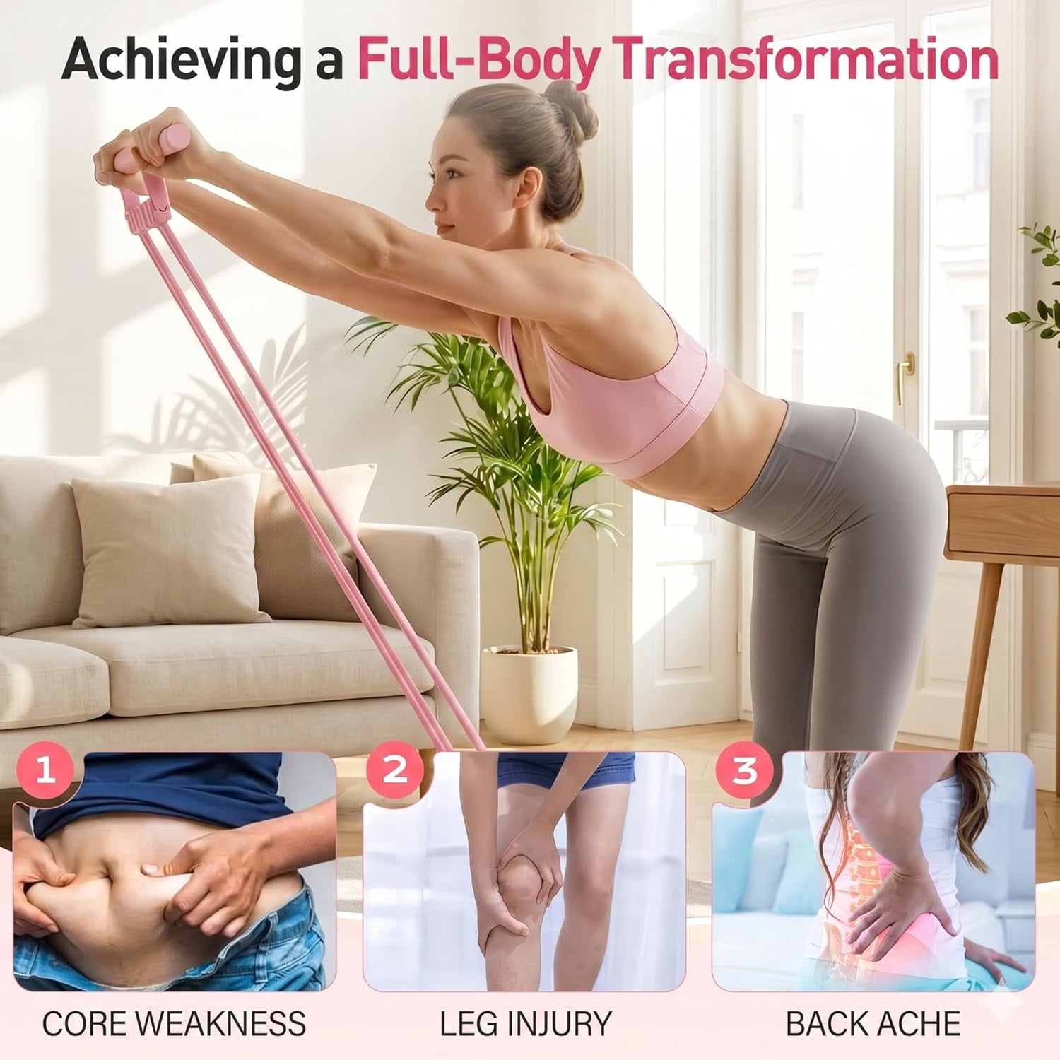 Pedal Resistance Band with Handle, 8 Tube Latex Exercise Band for Foot Pedal Pull, Back Stretch and Chest Expansion