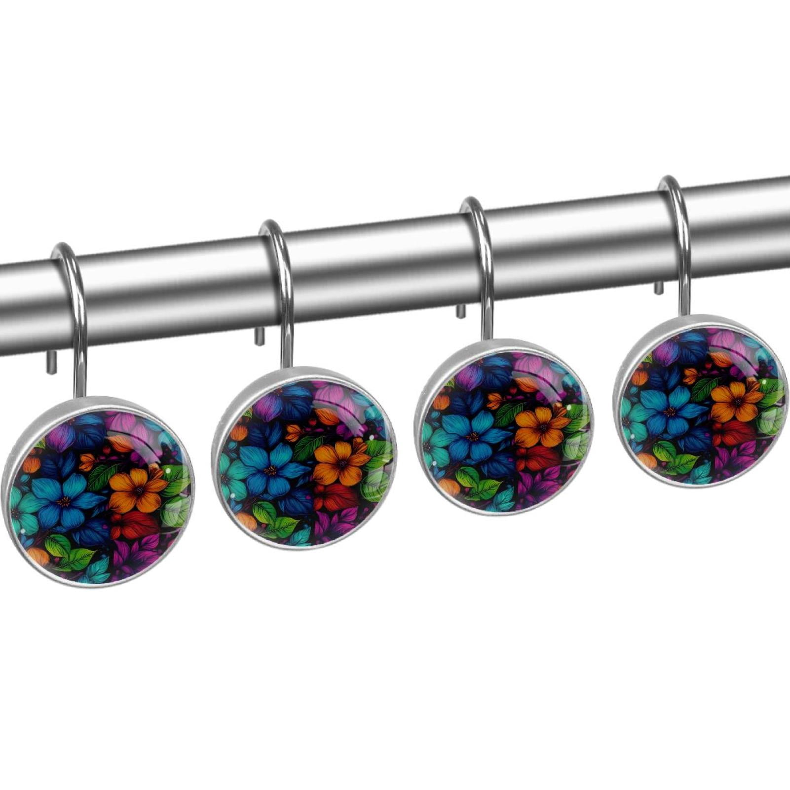HemaKayy 12 Pcs Shower Curtain Hooks Bathroom Decorative Accessories Gradient Colored Flowers