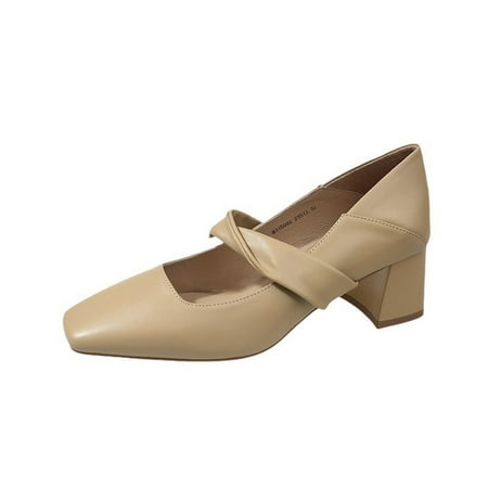 

Xfvqtps Women High Heeled Shoes Chunky Heeled Bow Love Suede Buckle Retro Round Toe Ankle Strap Heels Shoes White High Heels Thick Heeled Single Shoes Khaki