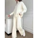 thumbnail image 2 of Conjuntos de 2 piezas de lana para mujer, otoño e invierno, chándal de punto, suéter de cuello alto y pantalones de jogging rectos, 2024, 2 of 5