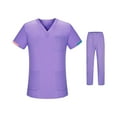 thumbnail image 3 of Conjunto de uniforme para enfermería, trajes de trabajo, Top de enfermera, pantalones con escote en V, ropa de trabajo de manga corta para el cuidado púrpura, 3 of 8
