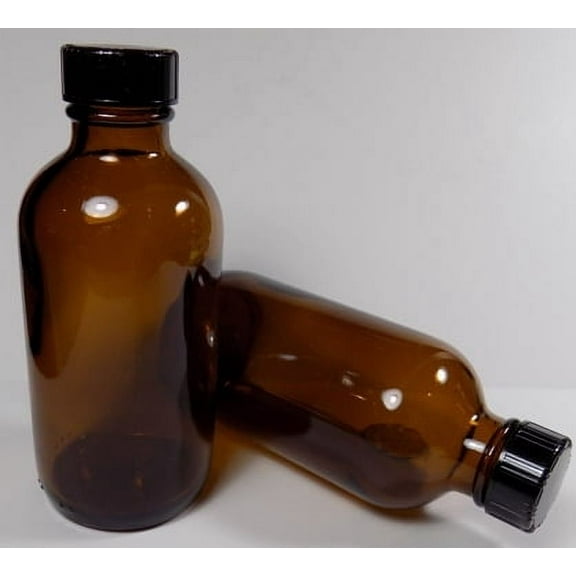 8 Ounce Glass Medicine Boston Round Bottles and Caps Heavy Dark Amber Pharmaceutical Grade 12 Pack