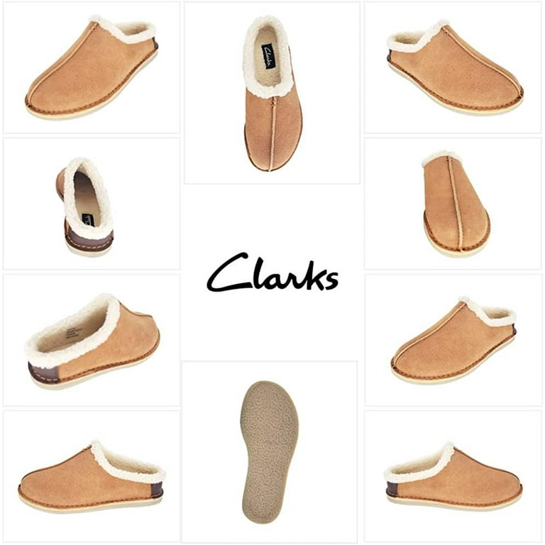 Clarks Men s Suede Leather Clog Slippers with Faux Shearling Collar Open Back Slip Ons 13 M US Cognac Walmart