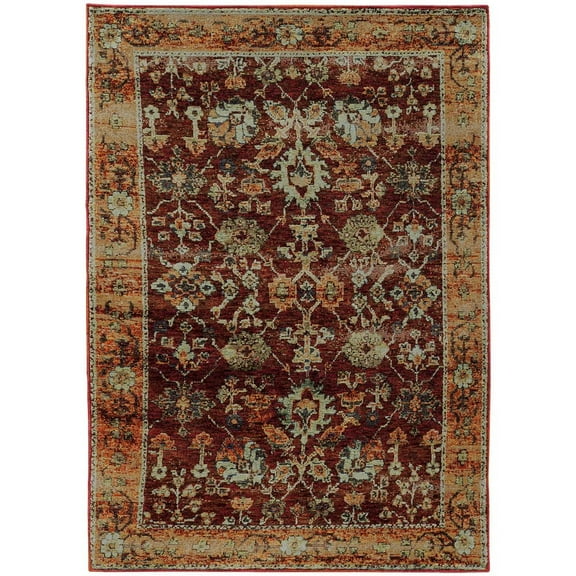 Oriental Weavers Andorra Area Rug - 7154A - 10' x 13'2" - in Red/ Gold - Vintage Inspired, Stain Resistant, Family and Pet Friendly , Family, Dining, Living Room Rug