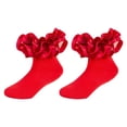 thumbnail image 2 of Girls Big Ruffles Ankle Socks Toddler Girl Frilly Dress Socks Cotton Double Lace Fold Over Fancy Sock for Baby Toddler Kids Easter Flower Girl Back School Wedding Party Outfit Daily Wear, 2 of 5