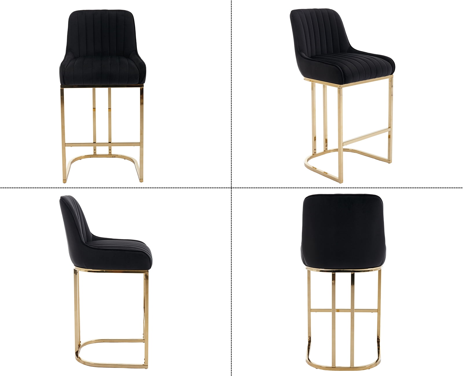 Dayalane Counter Height Bar Stools Set of 2, Velvet Upholstered Kitchen Barstools with Back and Gold Base, 26 " Modern Elegant Island Chairs for Restaurant Bar Dining Room, Black