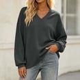 thumbnail image 2 of Otvok Winter Women Waffle Knit Top, V‑Neck Drop‑Shoulder Long Sleeve Loose Casual Pullover Shirt, 2 of 7