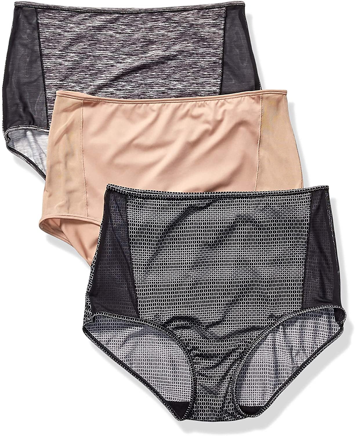 Olga Women's Ultrastretch with Mesh 3 Pack Brief Panties, black/Toasted