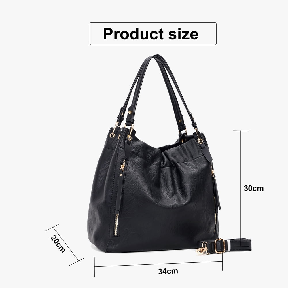 Capamaster Slouchy Hobo Handbag for Women, Soft Faux Leather Shoulder Purse with Top Handles and Front Zipper Pockets, Black