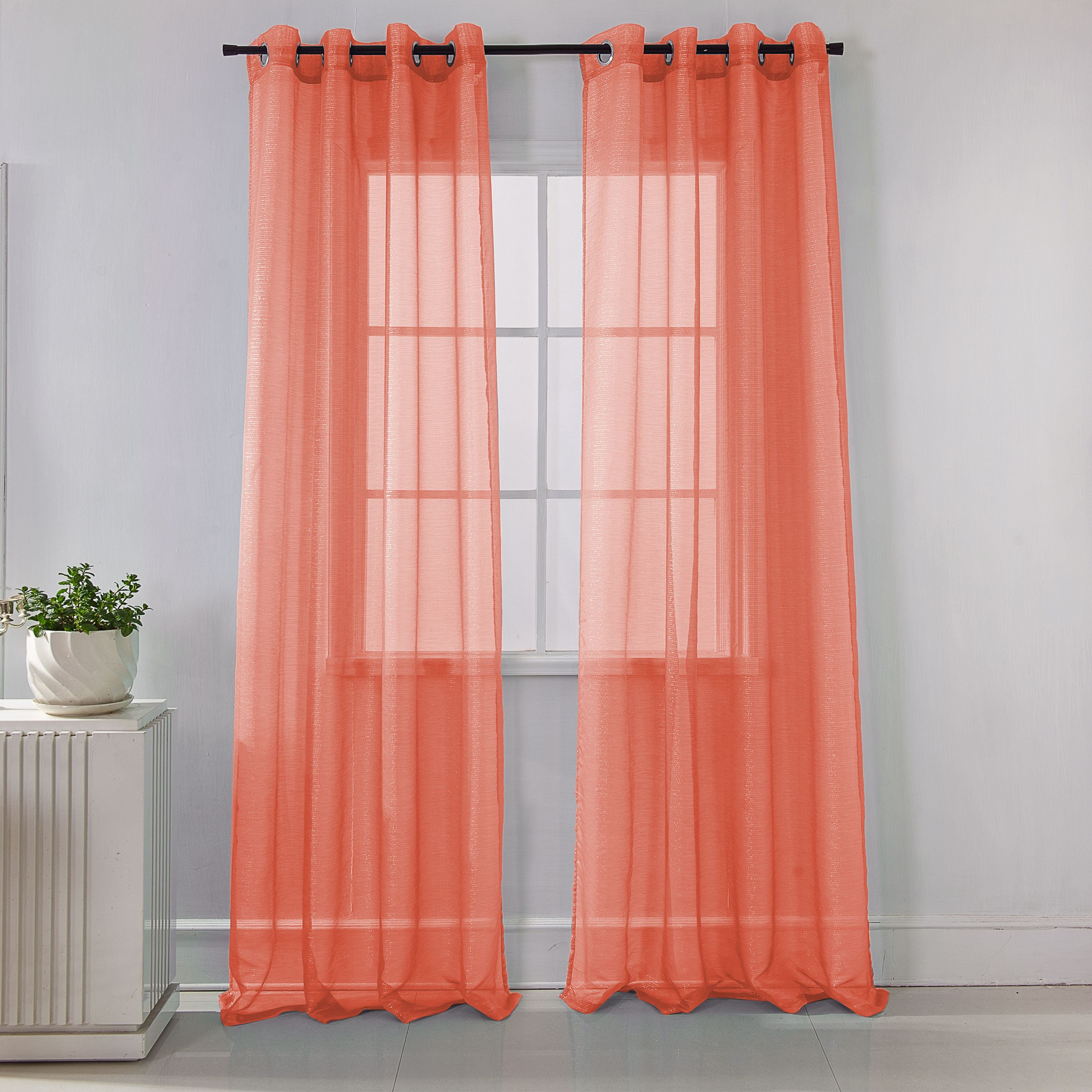 Lauren Sheer Metallic 54 x 90 in. Single Grommet Curtain Panel in Coral