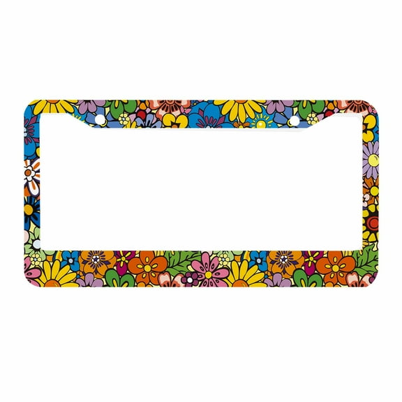 Sloboki Abstract Hippie Flowers License Plate Frame Universal Aluminum Metal Car Tag Holders Cars Decor