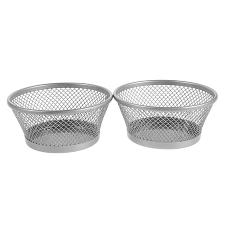 ETHZZLE 2Pcs Round Paper Clip Dispenser Plated Silver Mesh Organizer for Desktop Office Supplies Storage