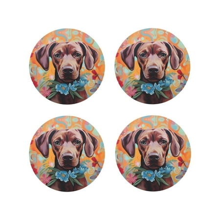 

Drink Coasters Set of 4 Painted Flower Puppy Leather Coasters for Coffee Table Protector Heat Resistant Cute Coasters for Home Decor Housewarming Gifts Bar Kitchen 4 Inch Round Shape