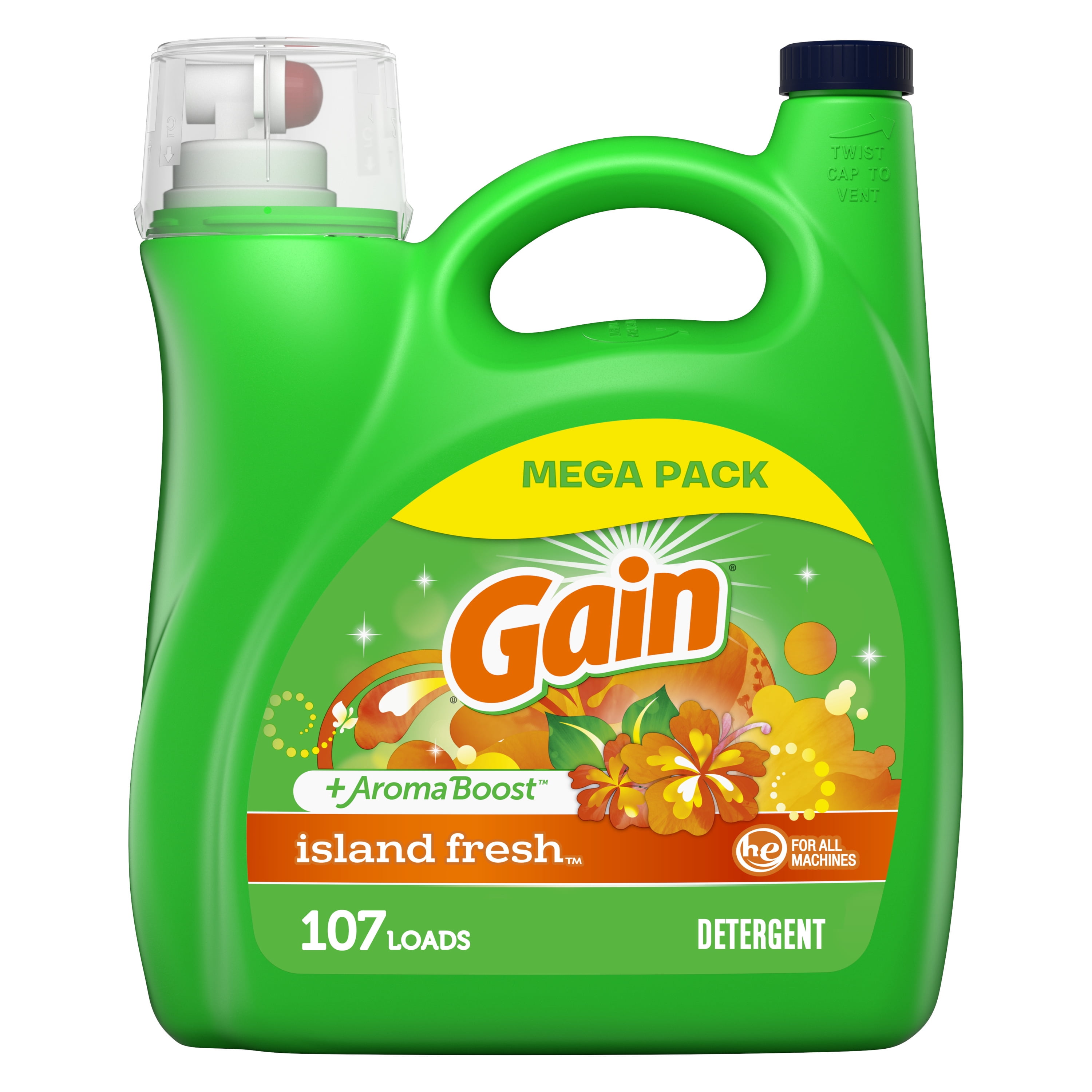 Gain + Aroma Boost Liquid Laundry Detergent, Island Fresh Scent, 107 Loads, 154 fl oz