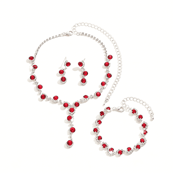 DESIGNICE Black Jewelry for Women Red Necklace and Earrings Bracelet Wedding Jewelry Sets for Brides Prom Accessories