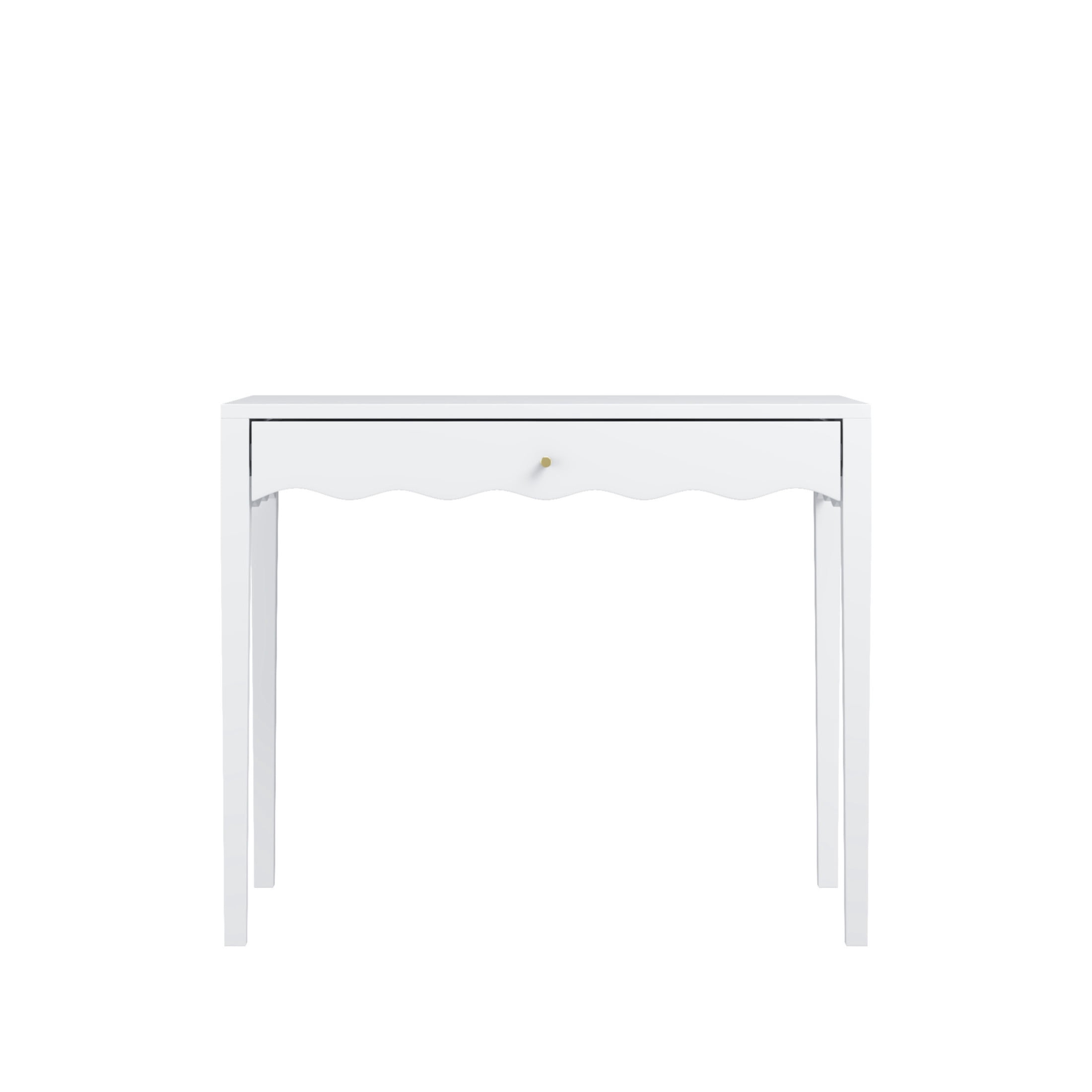 Noble House Vanity Desk with Drawer, Modern Makeup Table with Scalloped Wave Front, Small Space, White