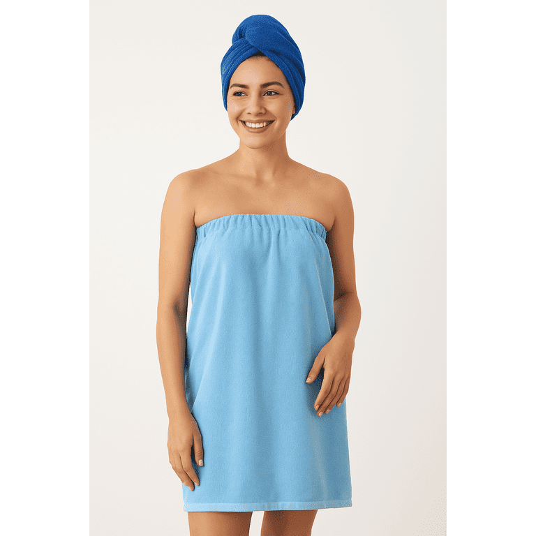 Mainstays By Becky G and Alejandra Blue Towel and Hairwrap Set