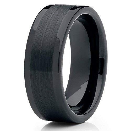 Silly Kings Jewelry 8mm Black Tungsten Carbide Ring Brushed Center Custom Engraved Comfort Fit Band (6) (6)