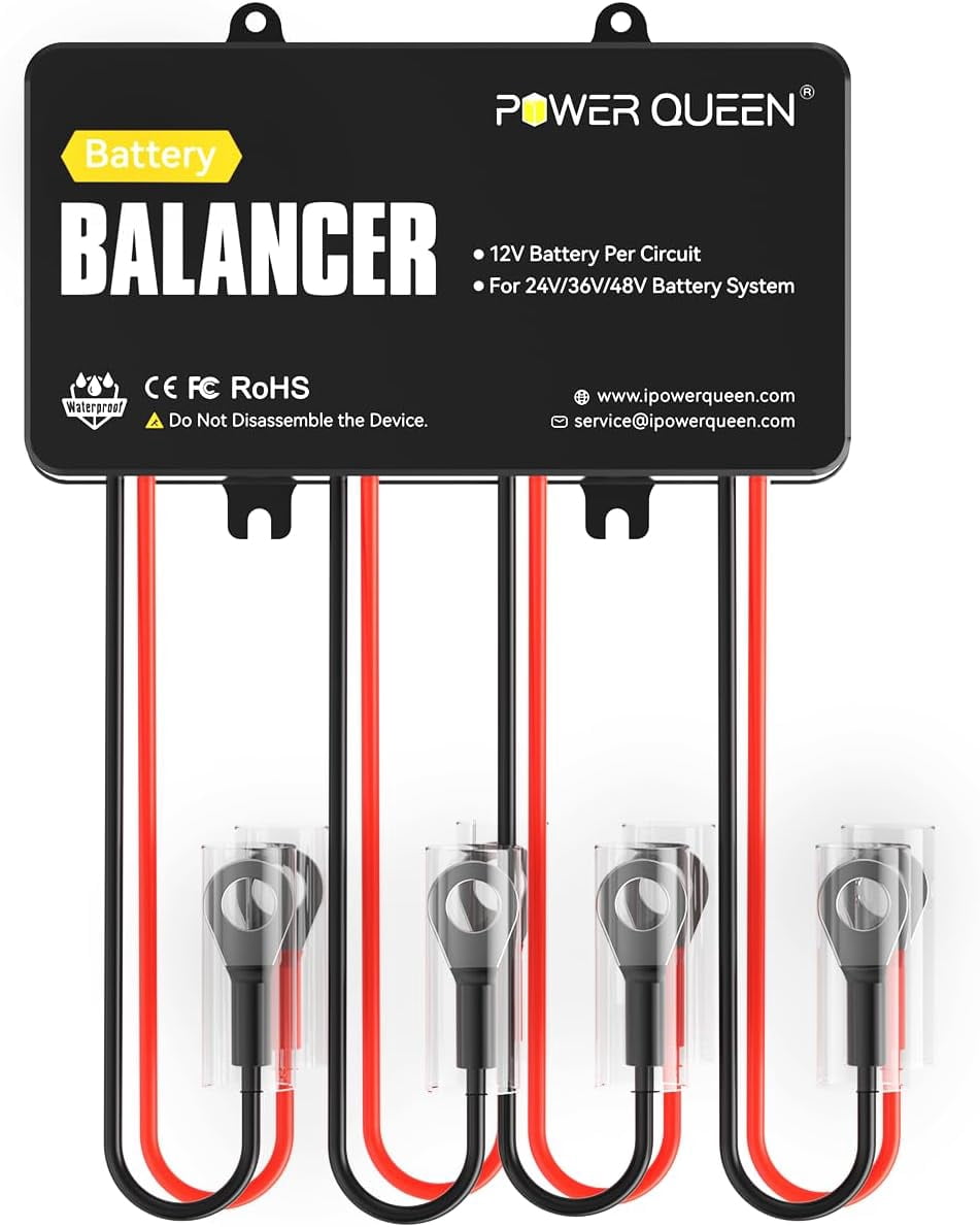 Power Queen Battery Balancer 48V (4*12V) Battery Equalizer for 24V/36V/48V Batteries Bank, Supports for LiFePO4/ Lead Acid/Gel/AGM/SLA Perfect for RV Solar Home Off Grid