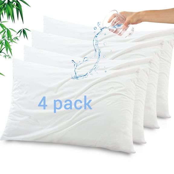 DISEN Bamboo Waterproof Pillow Protector, Breathable Pillow Cover, Cooling Pillow Case Protector with Zipper, Super Soft Pillow Case Cover with Zipper (4 Packs, Standard 20"x26", White)