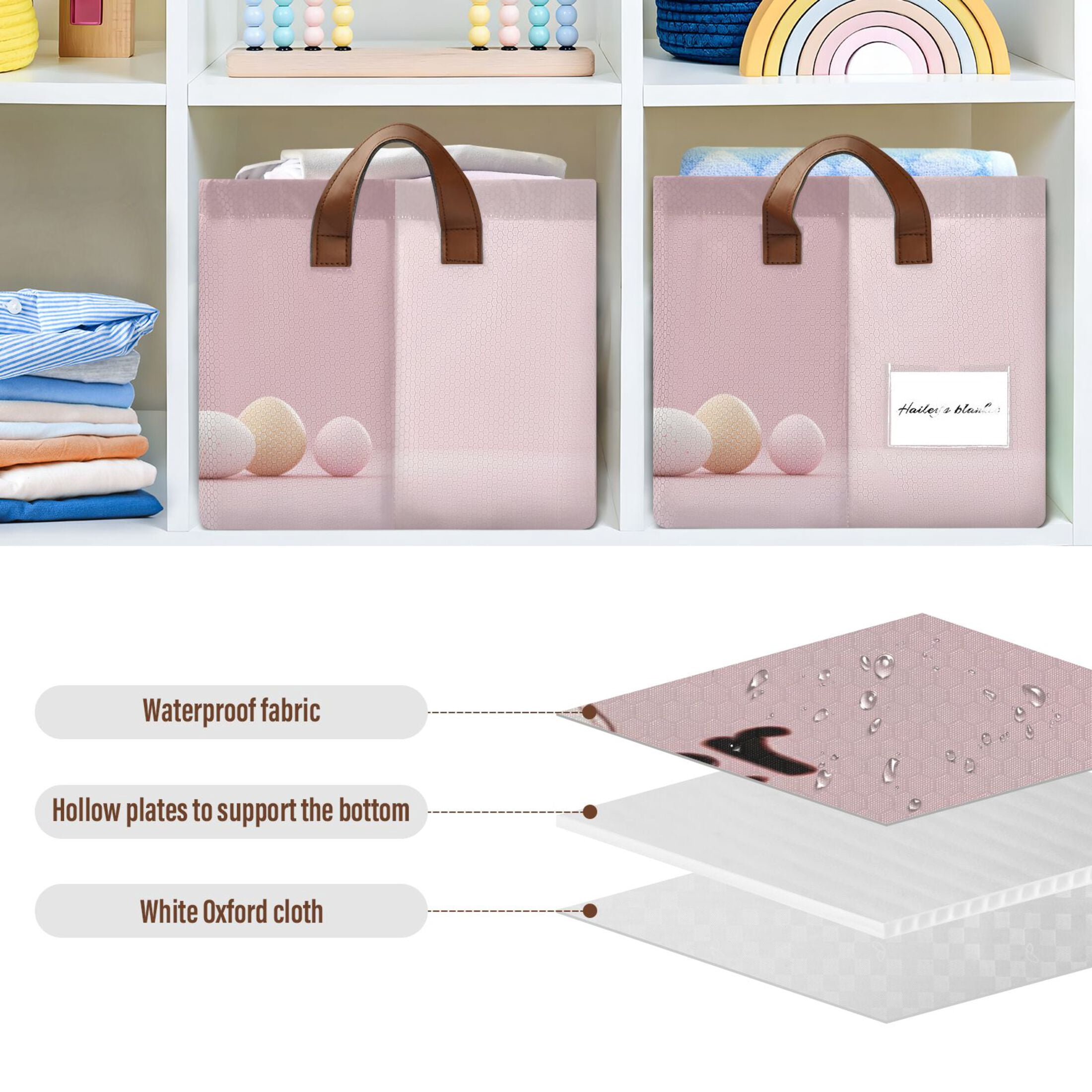 Ryvnso Cute Happy Easter Rabbit Storage Bins Large Basket Foldable Cube Toys Organizer with Handles 2 PCs
