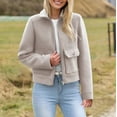 thumbnail image 2 of XPMWRP Women's Solid Color Lightweight Bomber Jackets Casual Button Down Long Sleeve Lapel Varsity Shacket Coats Beige M, 2 of 9