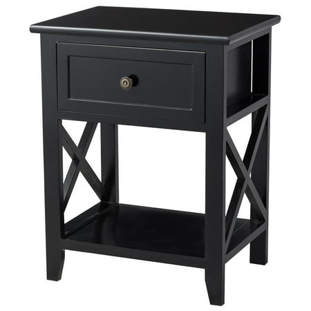 Costway End Bedside Table Nightstand Drawer Storage Room Decor W/Bottom Shelf Black