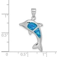 thumbnail image 2 of Sterling Silver Rhodium-plated Simulated Blue Opal Dolphin Pendant - Measures 28.85mm long 3mm Thick, 2 of 2