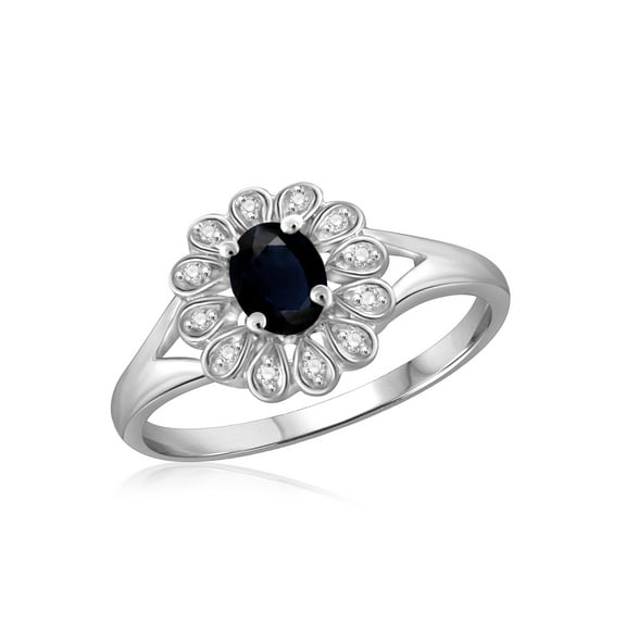 1/3 Carat T.G.W. Sapphire And 1/20 Carat White Diamond Sterling Silver Ring