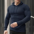 thumbnail image 2 of Momasggi Men's Muscle Hoodies Stretch Long Sleeve Hooded Sweatshirt Fashion Ribbed Pullover Sweater Lightweight Running Workout Gym Sweatshirts Navy L, 2 of 9