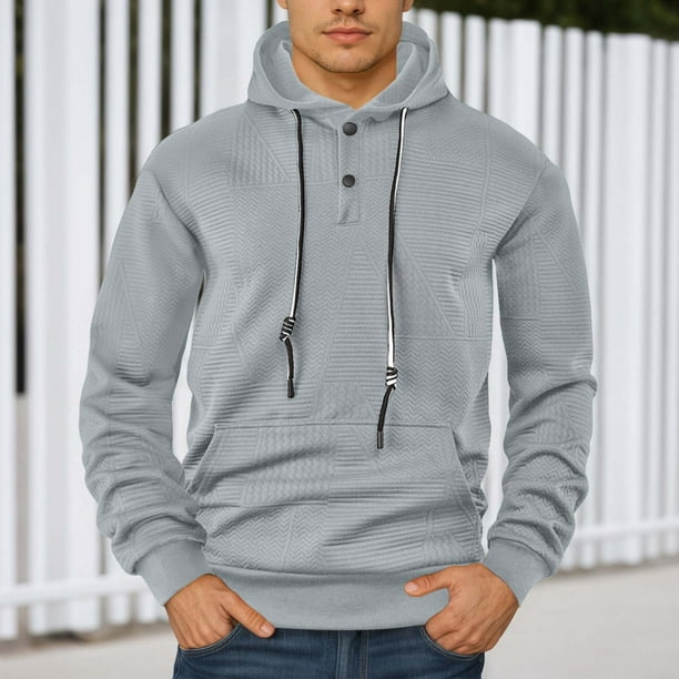 MHFRRA Sudadera con Capucha de Manga Larga para Hombre, Estilo Informal, Deportivo, Holgado, de Color Liso Gris