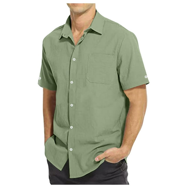 Tungbrin Button down Shirts for Men Short Sleeve Collared Tops Summer Plus Size Casual Beach Vacation Blouses with Pocket