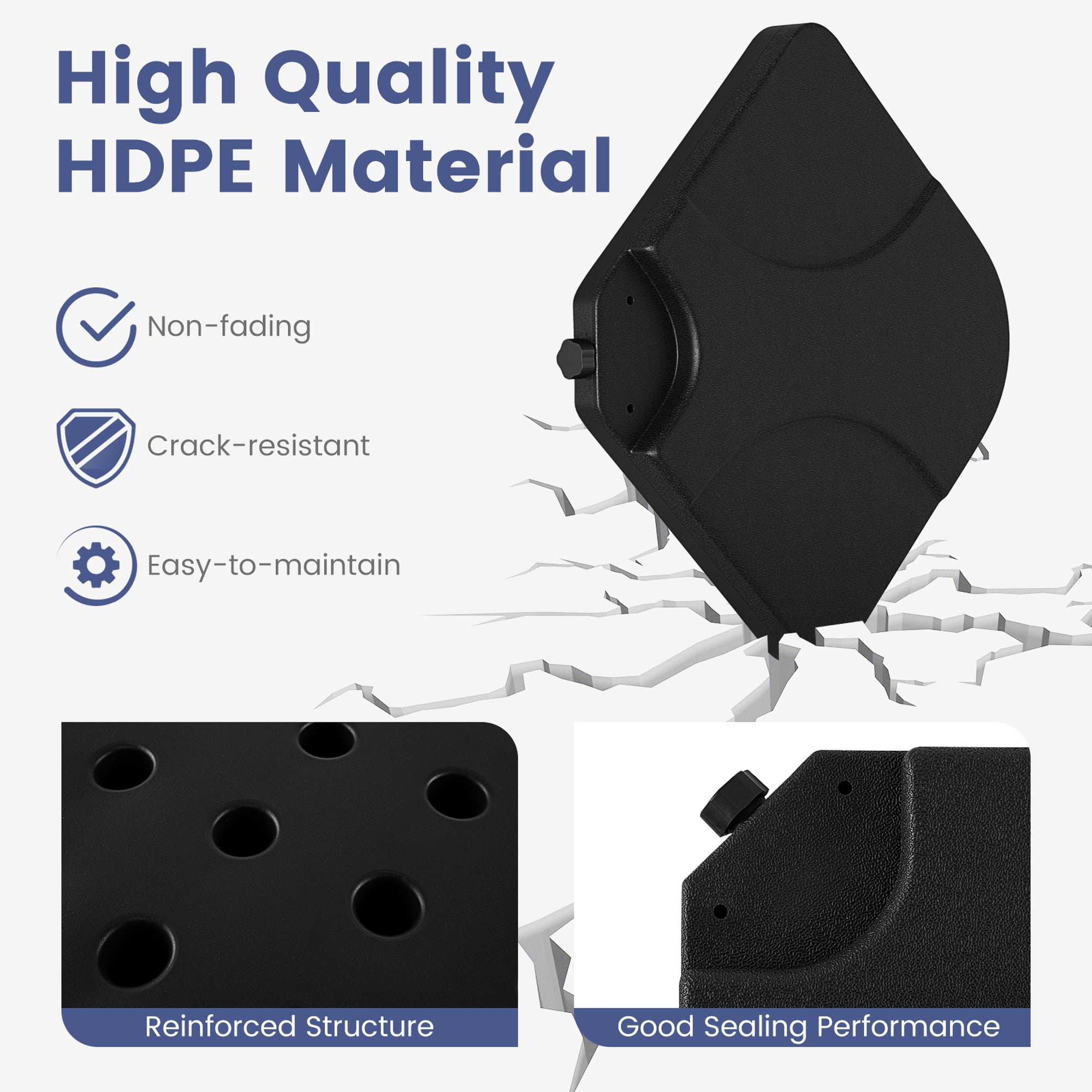 Costway 20'' Patio Offset Umbrella Base Stand Water Filled Base Weights Sand Plate Set Black