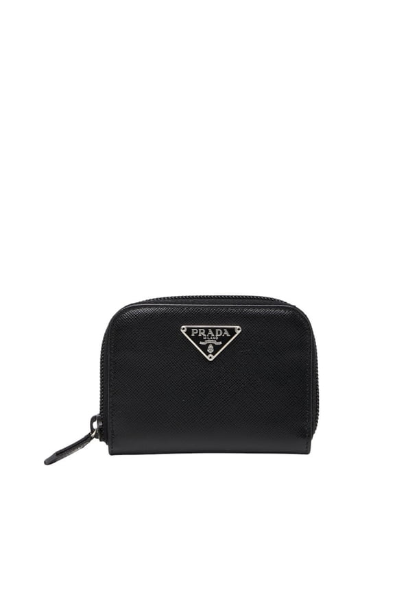 Pre-Owned Prada Triangle Logo Plate Wallet/Coin Case Black Saffiano Leather Women's... (Good)