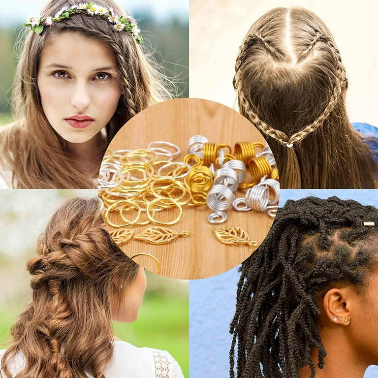 Kryc 200 Pcs Hair Rings For Braids, Hair Beads For Braids, Metal Hair Cuffs  Clip For Coil Dreadlocks, Gold Silver Hair Jewellery Accessories Pendants