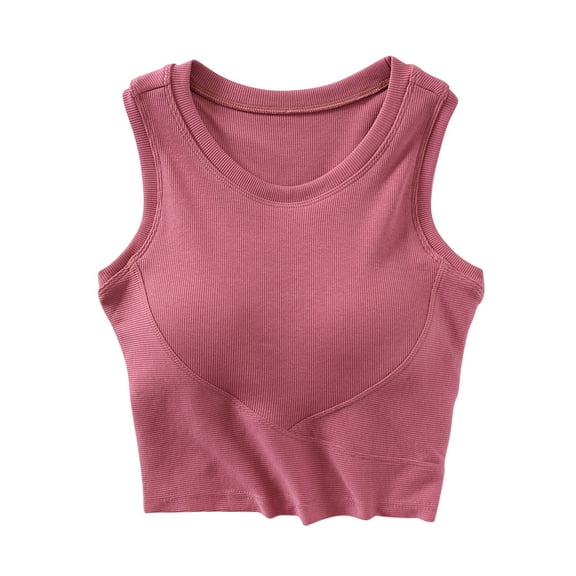 AherBiu Workout Tops for Women Cropped Yoga Tank Top with Built in Bra Stretch Slim Fitted Crewneck Sleeveless Cute Shirt