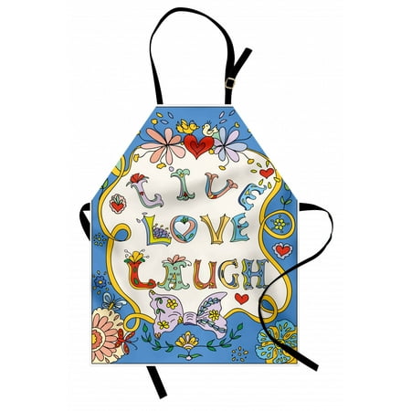 

Live Laugh Love Apron Colorful Floral Fantasy Design in Frame Doodles Swirls Festive Romantic Unisex Kitchen Bib Apron with Adjustable Neck for Cooking Baking Gardening Multicolor by Ambesonne