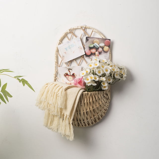 Decoración del hogar, decoración de la habitación, decoración de la pared Cesta de flores tejida de madera Maceta montada en la pared Cesta de almacenamiento para sala de estar Cesta de flores Maceta