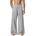 thumbnail image 2 of QSXADF Men's Elastic Waist Drawstring Wide Leg Pants Wide Leg Athletic Mesh Pants Ice Silk Fabric with Drawstring for Gym Running Summer Men's Casual Trousers, 2 of 6