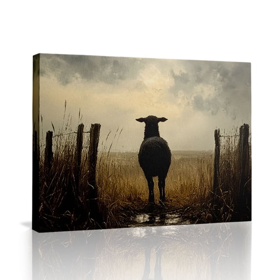 Black Sheep Country Path Canvas Wall Art (Rustic Serenity Tone) Ready to Hang for Living Room
