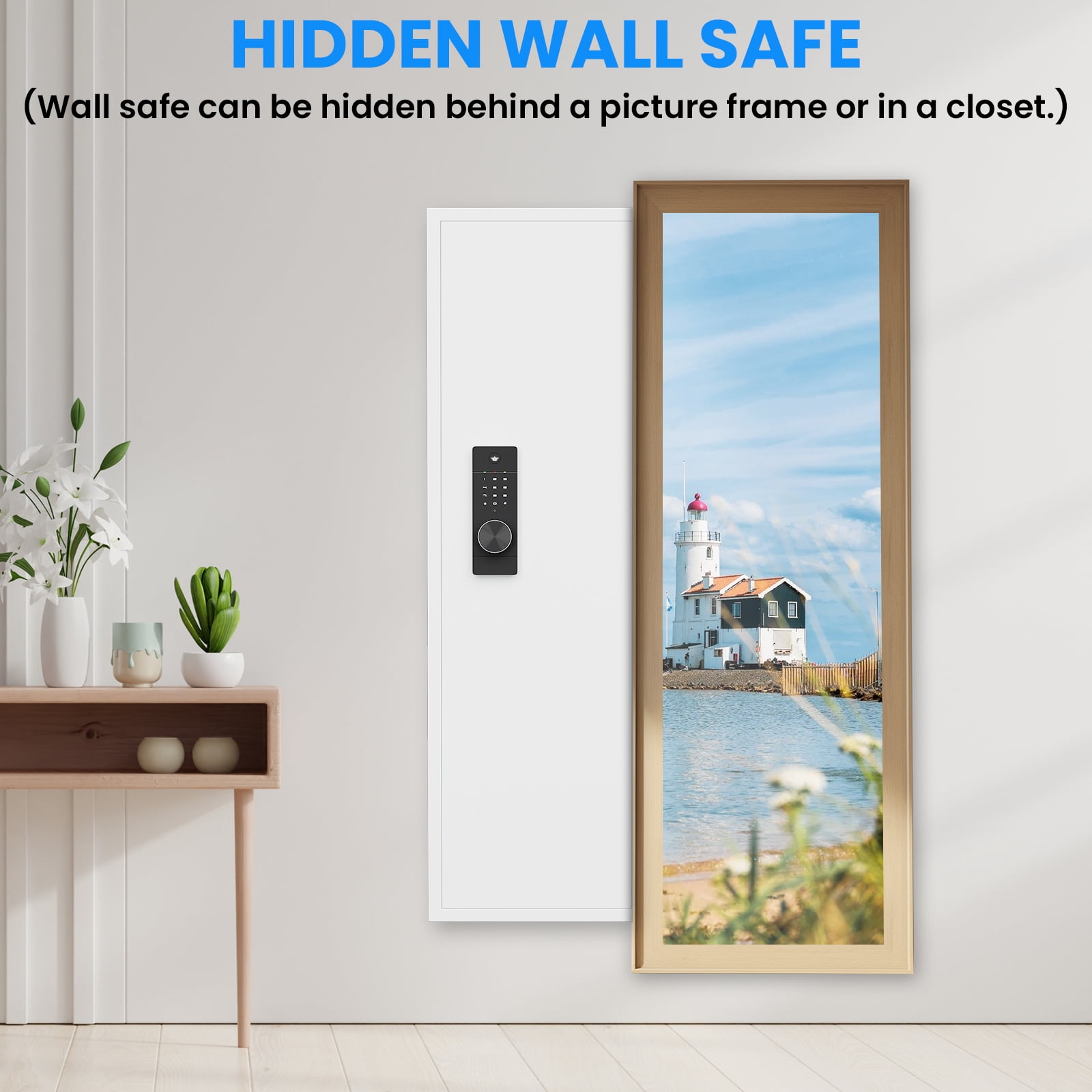 53" Passwod Touch Panel In-Wall Safe,Hidden Wall Gun Safe for Rifles with Adjustable Shelves,Assembled Storage Multifunctional Wall Safe for Firearm and Valuables