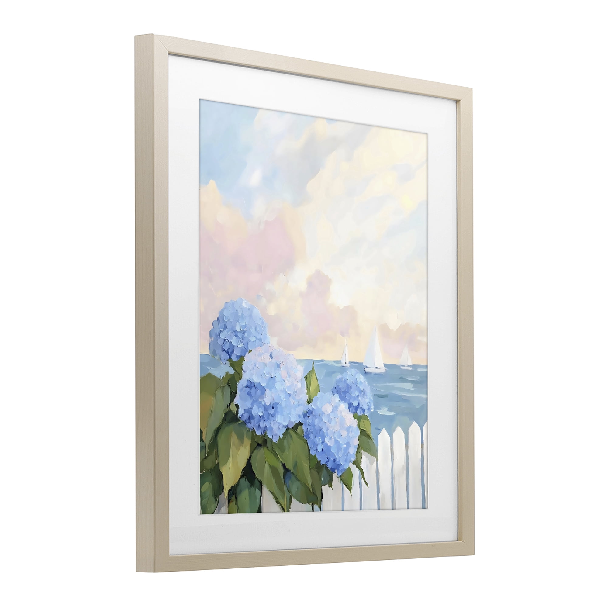 Stupell Industries Hydrangeas By The Sea Birch Framed Print Under Glass, design by Creative Studio
