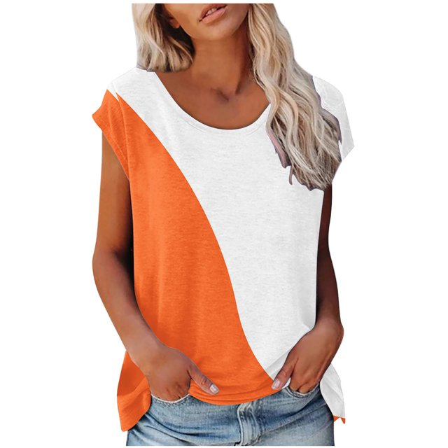 EQWLJWE Hauts d'Été pour Femmes Hauts pour Femmes Liquidation Mode Femmes Mode Manches Courtes Col Rond T-shirt Imprimé Blouse Hauts Amples