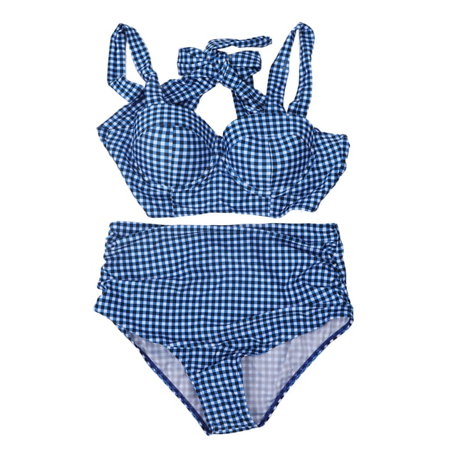 Traje de baño con estampado de cuadros, traje de baño de verano para mujer, traje de baño delgado de dos piezas, traje de baño de dos piezas con estampado de cuadros, diseño de precisión