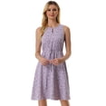 thumbnail image 2 of Vestido A Media Pierna Sin Mangas Con Cuello Dividido Y Cintura Con Cordón Estampado Para Mujer Púrpura XL, 2 of 2