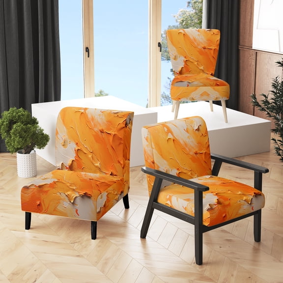 Designart "Dancing Tangerines I" Yellow Abstract Landscape Upholstered Accent Chair - Modern Arm Chair For Living Room