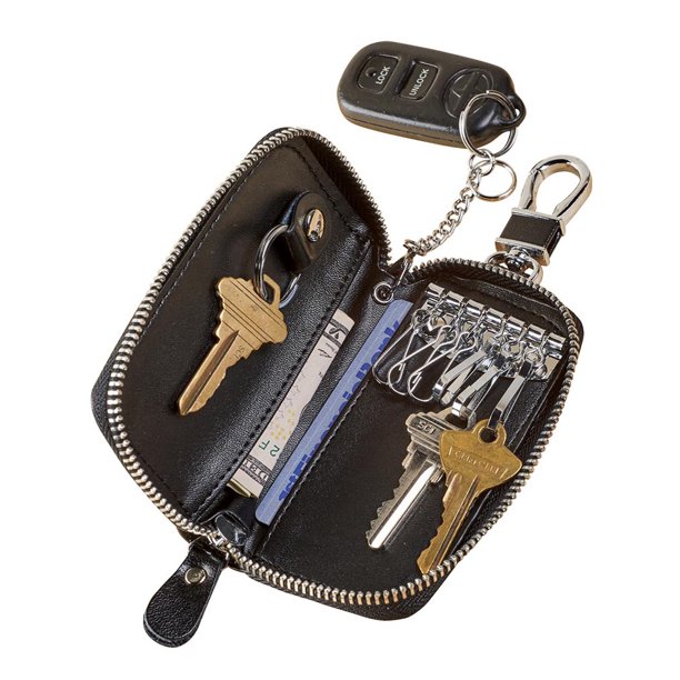 Collections Etc. Genuine Leather Key Case Organizer with Zipper