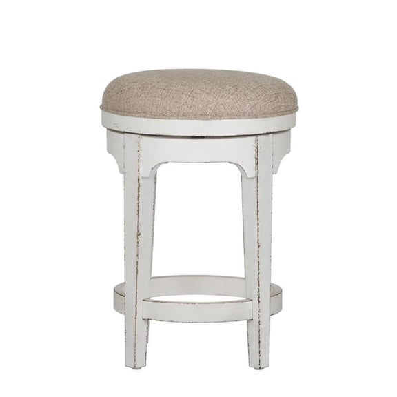 Pemberly Row Traditional Wood Console Swivel Stool in White