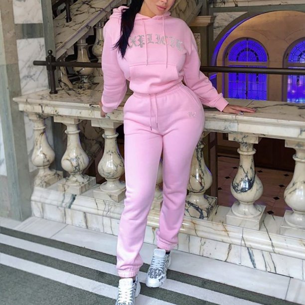 Puntoco Pantalones con capucha estampados de manga larga y forro polar informal para mujer, traje deportivo, liquidación Puntoco Puntoco-7655